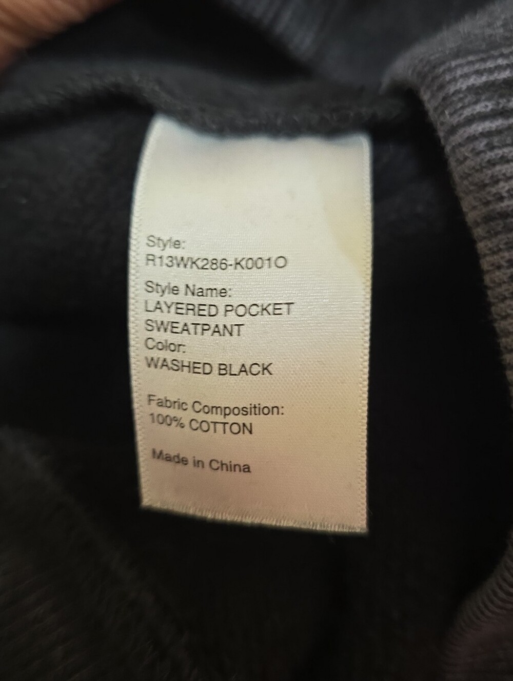 R13 Layered Pocket Sweatpants In Washed Black 100% Cotton Lounge Pants Medium - Picture 9 of 9